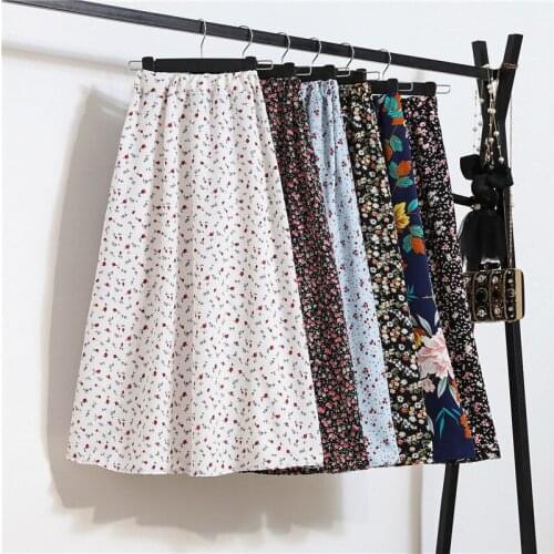 Retro high-waist floral skirt spring and summer 2021 new Korean womens Hong Kong flavor elastic waist A-line skirt trend