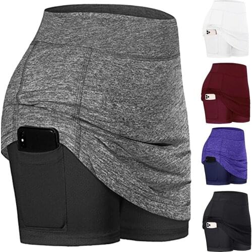 Womens Tennis Skirt Yoga Fitness Golf Badminton Gym Sports Culottes Outdoor Playing Running Anti-glare Shorts Elastic Pack Hip