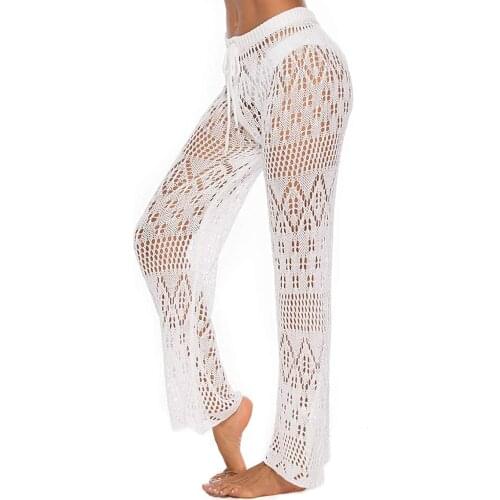 Womens Crochet Net Hollow Out Beach Pants Sexy Swimsuit Cover Up Pants