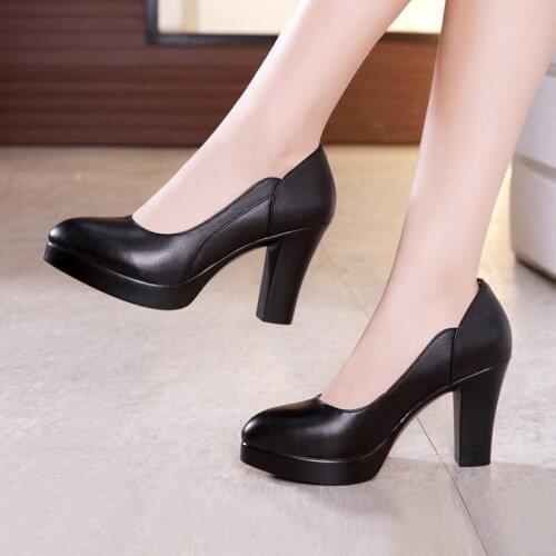 2019 work shoes female black dress professional shoes waterproof platform high heels pointed large size shallow mouth