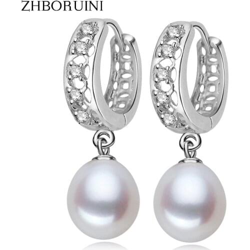 ZHBORUINI 2019 New Fine Pearl Earrings Natural Freshwater Pearl 925 Sterling Silver Pearl Dangle Earrings Jewelry For Woman Gift