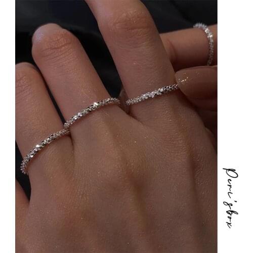 PerisBox Gold Silver Color Shiny Starburst Fishbone Rings Thin Water Wave Chain Rings for Women Glossy Plain Minimalist Jewelry