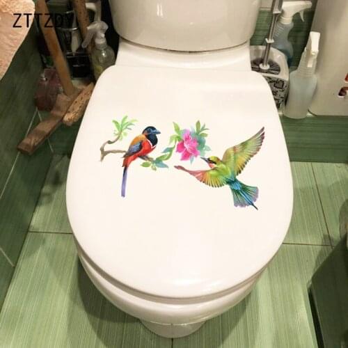 ZTTZDY 23.9×12.9CM Painted Flowers And Birds Funny Toilet Cover Decoration Home Wall Stickers Mural T2-1199