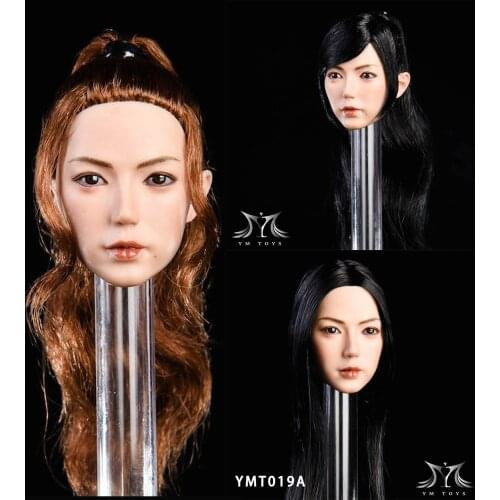 1/6 female head carving YMT019A/B/C Jing planting Asian beauty head sculpt with Ponytail planted hair for pale Female Body toy