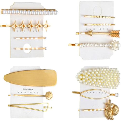 1 Set 2020 Pearl Hair Clip For Women Girls Barrettes Hairpin Metal Geometric Bobby Pins Fashion Hair Accessories Styling Tool