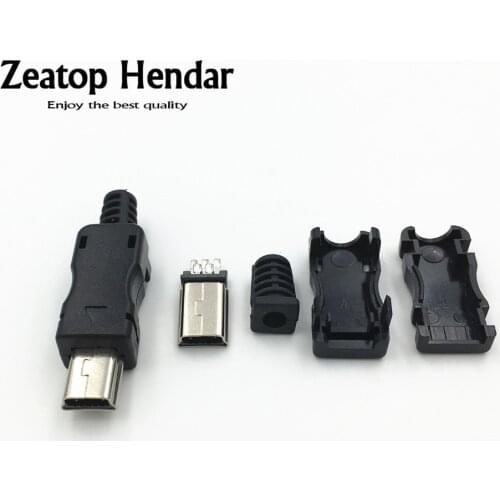 10Pcs DIY USB 2.0 Mini 5 Pin Male Type B Welding Plug Connector 4 in 1 Connector Adaptor Black