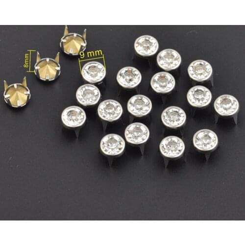 150pcs/lot 9mm A quality glass stone rivets with four legs brass rhinestone rivets silver nickle color free shipping ZD-013
