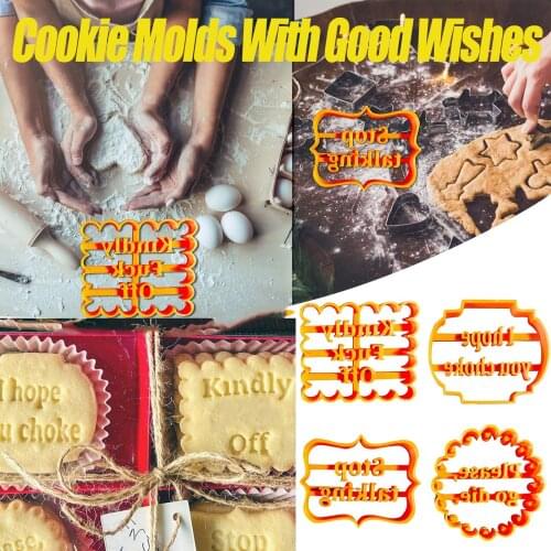 2/4Pcs Cookie Molds With Good Wishes Cookie Form with Fun and Irreverent Phrases Cookie Moulds For Baking Biscuit Cutters L*5