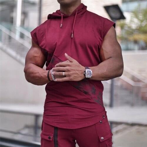 2019 Bodybuilding Stringer Tank Top with hooded Mens Gyms Clothing Fitness Mens Sleeveless Vests Cotton Singlets Muscle Tankops