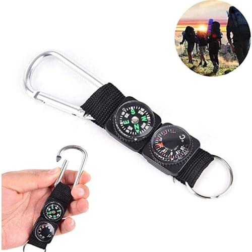 3 In 1 Camping Climbing Hiking Mini Carabiner W Keychain Compass Thermometer Hanger Key Ring For Outdoor Camping Hiking