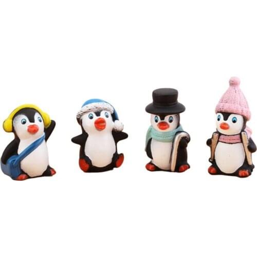 4Pcs Penguin Ornament Cute Shape Collectible PVC Doll Model Cake Baking Decor Tabletop Ornaments Crafts Gift