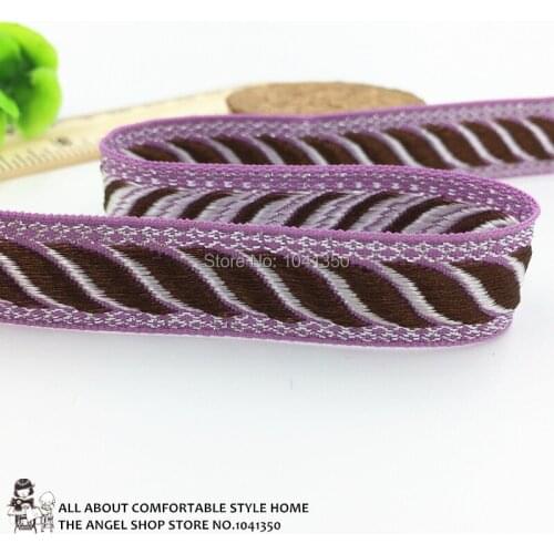 5/8"16mm 10yards/lot Zakka Handmade Accessories Webbing Purple Woven Jacquard Ribbon With Coffee Leaves Glitter Silver Thread