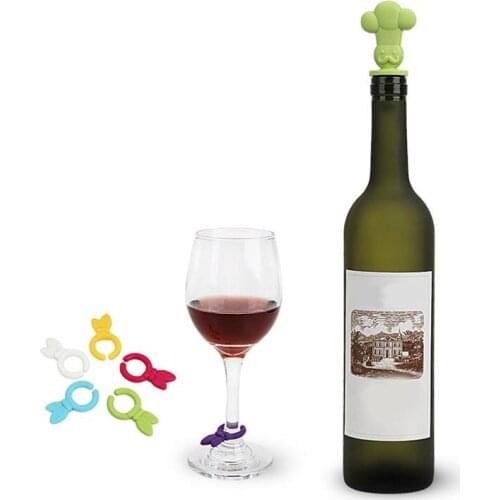 6pcs Silicone Red Wine Glass Marker Charm Drinking Glass Identification Cup Labels Tag Signs with Cute Chef Wine Bottle Stopper