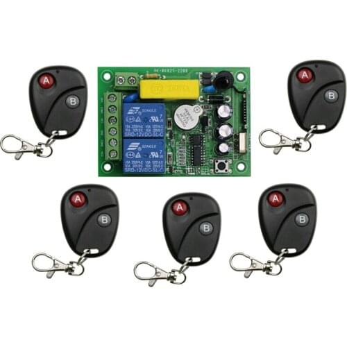 AC 220 V 8 A 2 CH RF Wireless Remote Control 1 piece Receiver + 5 piece Transmitter 50m