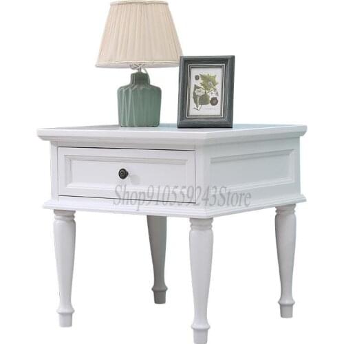 American Corner Table Cabinet Solid Wood White Simple Bedside Table Living Room Small Table Coffee Table Square Side Table Sofa