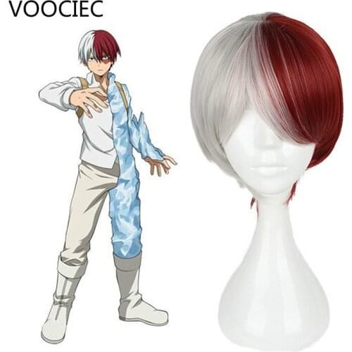 VOOCIEC My Hero Academia Boku no Hiro Akademia Shoto Todoroki Shouto White And Red Cosplay Wig