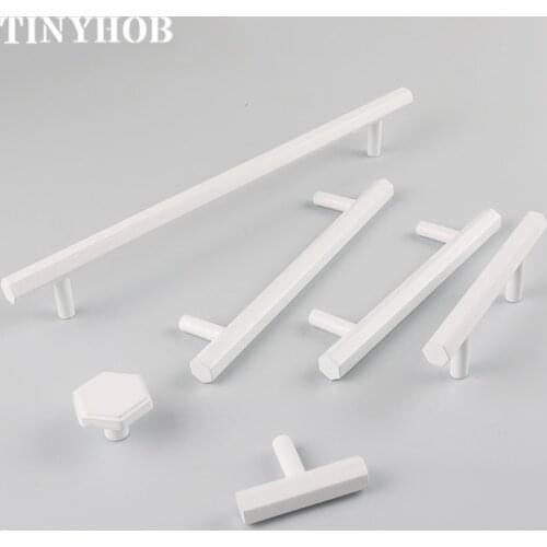 White Solid Brass Hexagon T Bar Cabinet Pull for Kitchen Room Longer Dresser Bedroom Handle Furniture Hardware European style