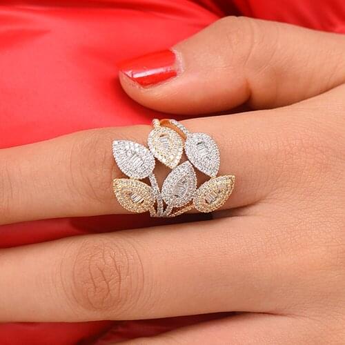 Blachette Jewelry High Quality Luxury Stackable Leaf Rings For Women Wedding Cubic Zircon Engagement Dubai Shiny Bridal Finger