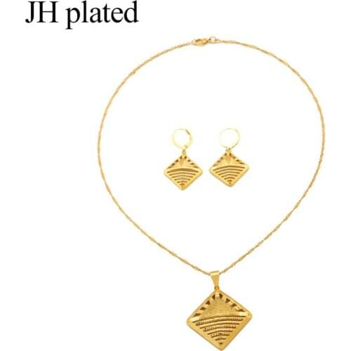JHplated African Dubai New Fashion gold color jewelry sets women gifts Party wedding Necklace Earrings sets 45cm Length Pendant
