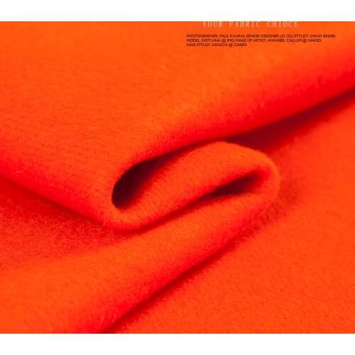 Cashmere wool fabric, orange color, double layers and sides fabric, plush fabric, twill pattern, sew for coat, craft by the yard