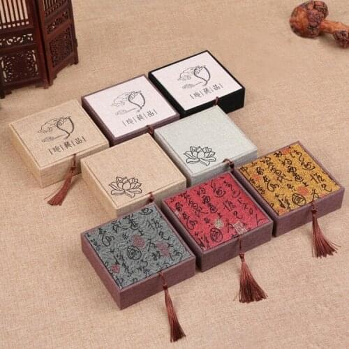 Chinese ancient poetry calligraphy lotus cloth art box ancient style bead box gift box