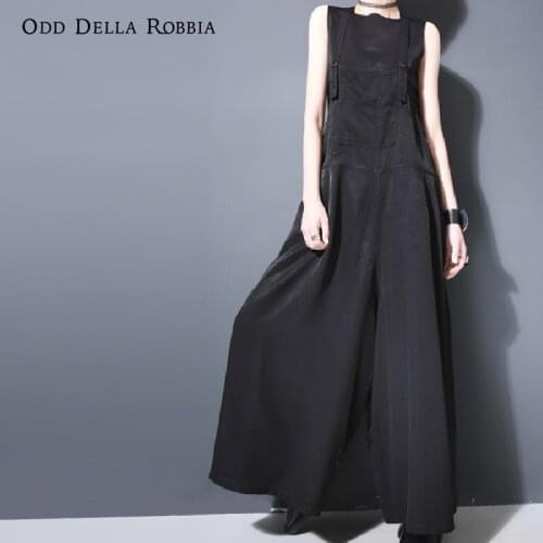 OddDellaRobbia Women Loose Jumpsuit Summer Solid Color Casual Wide Leg Pants Vintage Strappy Dungarees 202