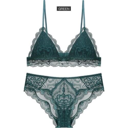 Sexy Lace Ladies Underwear No Steel Ring Thin Cotton Cup Bra Womens Breathable Comfortable Brassieres And Panties Set