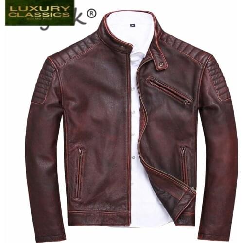 Jacket 100% Genuine Leather for Men Fashion Cow Leather Coat 2021 Streetwear Mens Moto & Biker Coats Slim Casaco U-1806