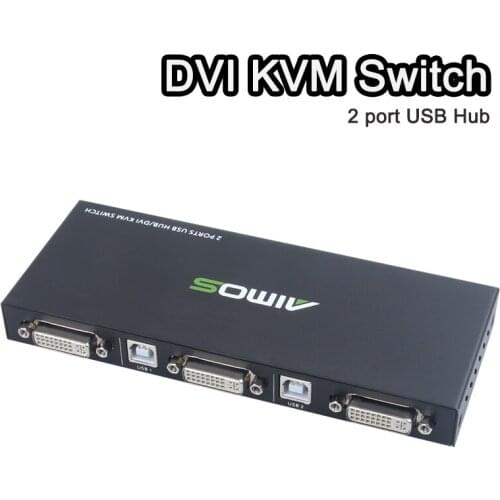 DVI KVM Switch 2x1 2 port USB Hub 2 in 1 out Sharing USB 2.0 monitor mouse keyboard for 2 Computer Laptop PCs DVI KVM Switch Box