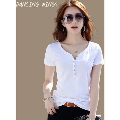 Summer Women Clothes Casual Short Sleeve Black/White T Shirts Plus Size Female Button T Shirt Tops