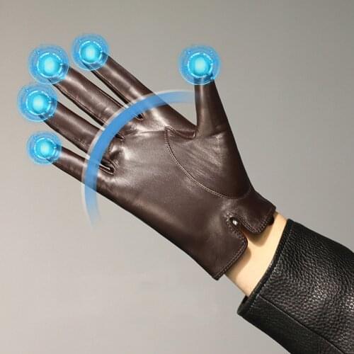 Goatskin Gloves Mens Touch Screen High-Quality Leather 2021 New Hand-Stitched Mercerization Lining Keeps Warm in Autumn Winter