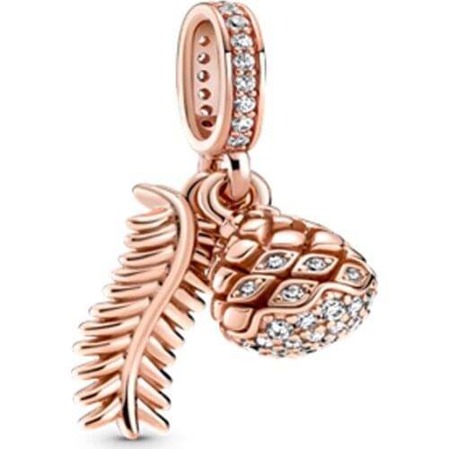 New Original Rose Gold Pine Cones Pendant Beads Fit European Pandora Charms Bracelet Bangles P686
