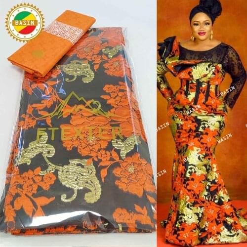 Orange 2.5+2.5 Yards Cotton Jacquard Style Organza Brocade For Bride Or Bridesmaids Party Dresses Latest Net Tulle Lace Fabric