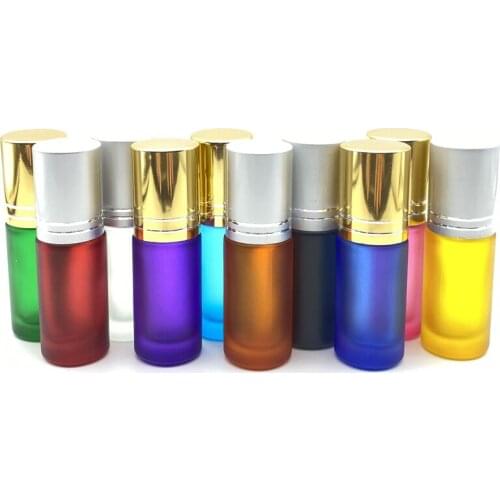 1pcs Portable Travel Essential Oil Perfume Jar Refillable Frosted Colorful Roller Ball 5ml Thick Glass Bottle