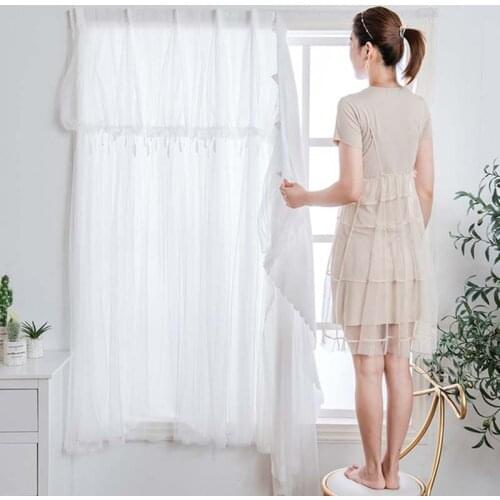 Semi White Sheer Window Curtains Punch-Free Velcro Self-Adhesive Easy Install Elegant Voile Tulle for Bedroom Living Room TJ3746