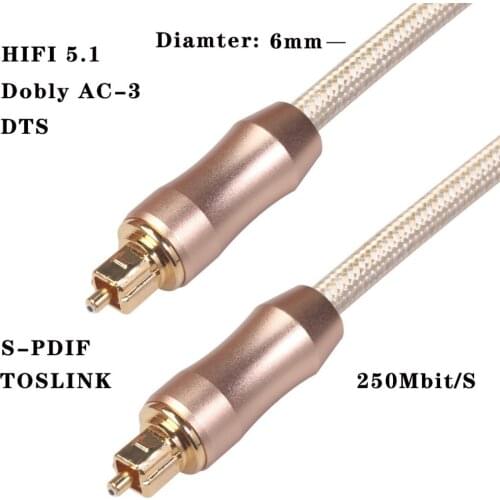 Gilded SPDIF Toslink Fiber Optical Square Port Audio Cable Dolby 5.1/7.1 Extension Cord for Speaker AC-3 DTS Amplifier
