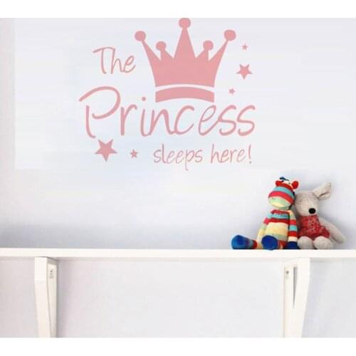 The Princess or Prince Sleeps Here The Crown Custom Girls Boys Room Wall Stickers DIY Wall Decoration Nursery Kids Baby Room