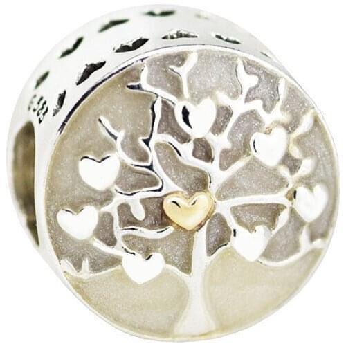 Silver Enamel Family Tree Hearts Golden Shine Beads for Silver 925 Original Charms Bracelets Women DIY Beads for Jewelry Making