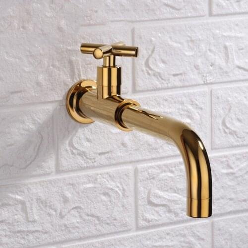 Wall mounted Gold brass single cold faucet golden copper bathroom sink faucet 360 degree swivel nozzle