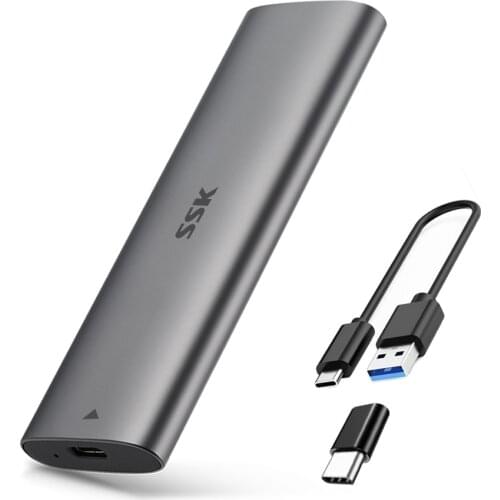 SSK Aluminum M.2 NGFF SSD Enclosure Tool-Free,Portable USB 3.1 Gen 2(6Gbps) Type-C Solid State Drive Support UASP