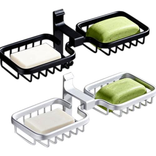 Bathroom Soap Rack Metal Soap Holder Wall-Mounted Shelf Soap Box Double Aluminum Punch Free No Drill Frame