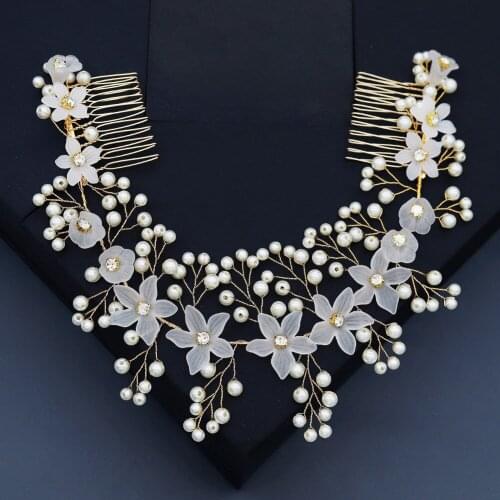 OKILY Korean style Handmade Wedding Hair Accessories Flower and Pearl Pair comb for Bridal Bridesmaid Head Jewelery Trendy 2021