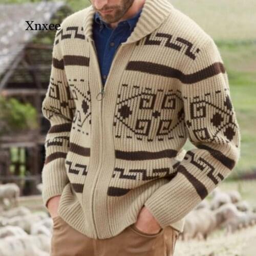 Winter Mens Casual Printed Sweater Loose Autumn Tops Knitted Zipper Mens Jacket Soft Mens Clothing Pullover Sweater Pullover