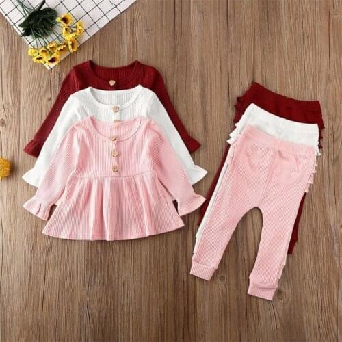 Citgeett Spring Newborn Baby Girl Knitted Outfit Solid Long Sleeve Dress Top Ruffle Pants Leggings Fall Autumn Set