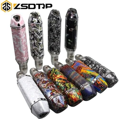ZSDTRP 51mm Universal Motorcycle Exhaust Skull Pink Printed Modified Exhaust Stainless Steel Muffler Fit Most Motorbike ATV