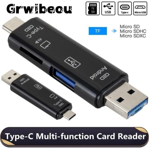 Grwibeou Type C&MicroUSB & USB 3 In 1 High-speed Universal OTG TF Card Reader for Android Phone Computer Extension Headers