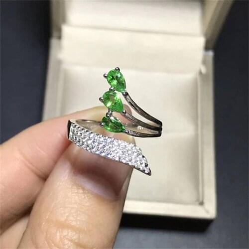 Women Rings Wedding Green Rhinestone Rings Silver Plated Cubic Zirconia Adjustable Rings Fashion Jewelry Birthday Gift for Girl