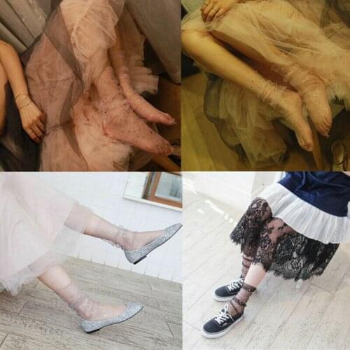 Women funny Glitter Stars Sheer Mesh Socks Transparent Sheer Ankle Short Socks Elegant Sweet Girls Korean Fashion Sock Costume