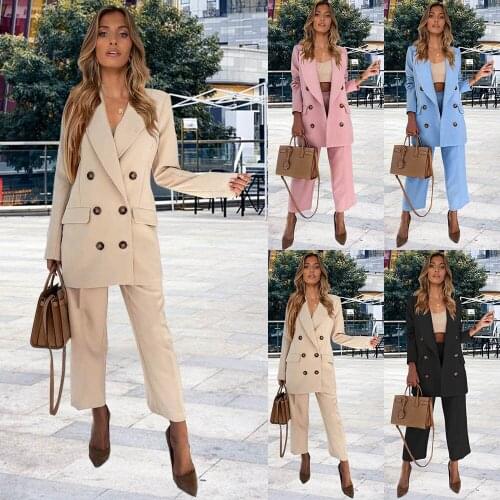 Womens suit suit autumn and winter 2021 new big lapel double-breasted suit jacket casual straight trousers suit