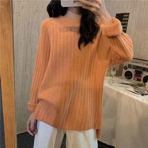 2021 Women Autumn Winter Fashion Solid Color Pullover Jumpers Female Loose Warm Sweater Tops Ladies O-neck Knitted Tops R613